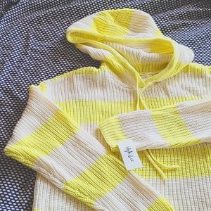 NWT Style & Co Yellow Ivory/White/Cream Striped Hooded Sweater XL New Macy's